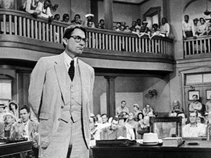 old black and white photo of a lawyer in a courtroom