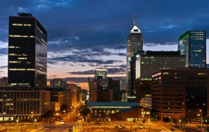 Indianapolis skyline lit up at night