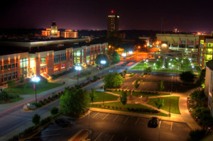 Western Kentucky University campus lit up at night