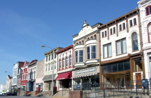 Row of two-story shops in Westchester Kentucky